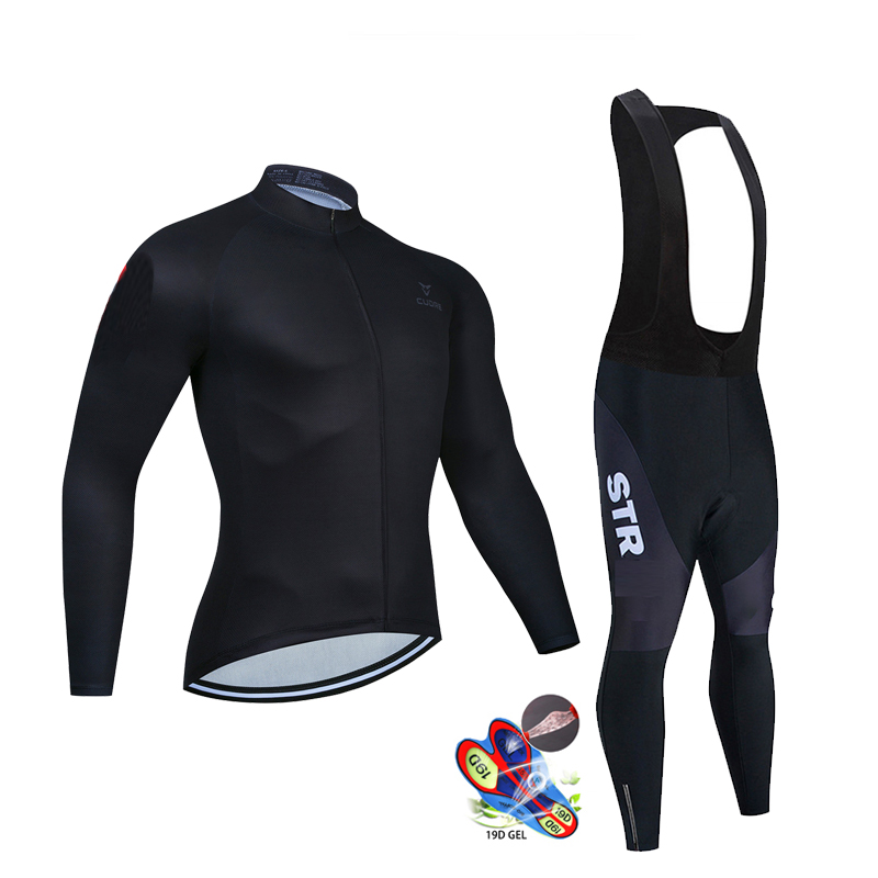 Mountain Biking Uniform - Set Jersey Bersepeda Hitam Musim Gugur
